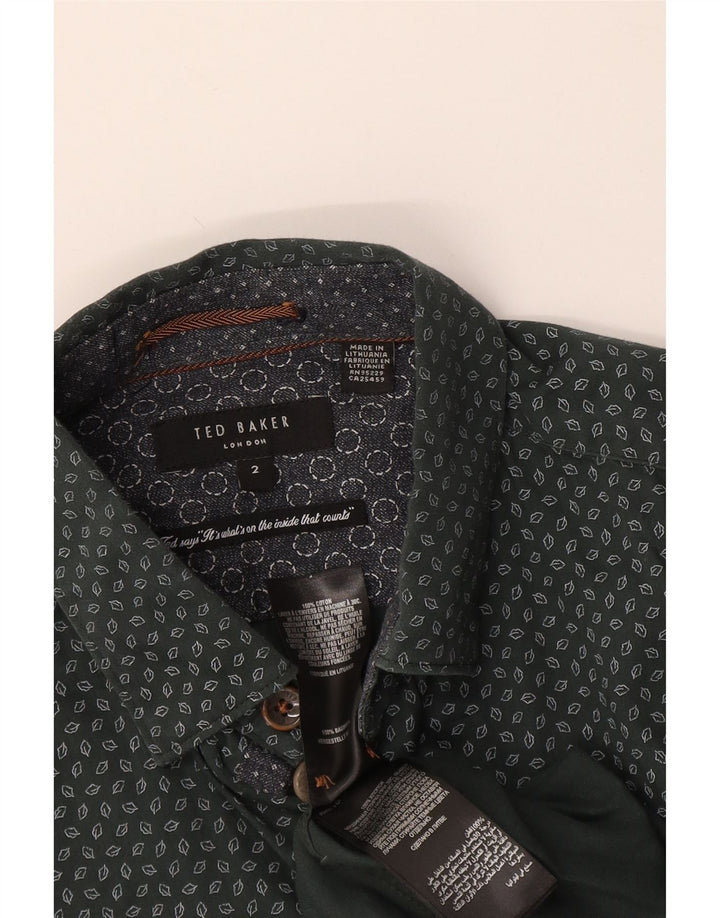 Camisa masculina Ted Baker tamanho 2 pequeno algodão geométrico verde