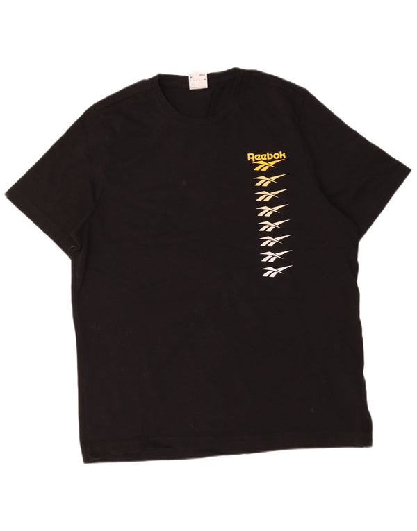 Reebok Mens Graphic T-Shirt Top Grande Algodão Preto