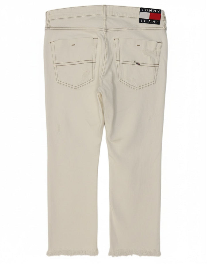 Calça jeans feminina TOMMY HILFIGER desgastada W33 L24 algodão branco