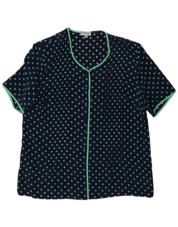 Blusa feminina Nixmar manga curta Reino Unido 19 XL azul marinho bolinhas seda