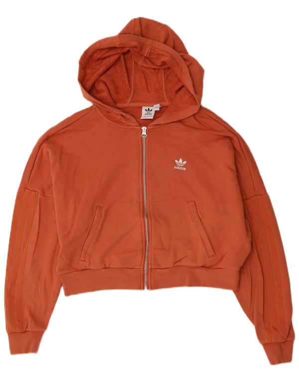 ADIDAS Womens Crop Oversized Zip Hoodie Sweater Reino Unido 10 Pequeno Laranja Algodão