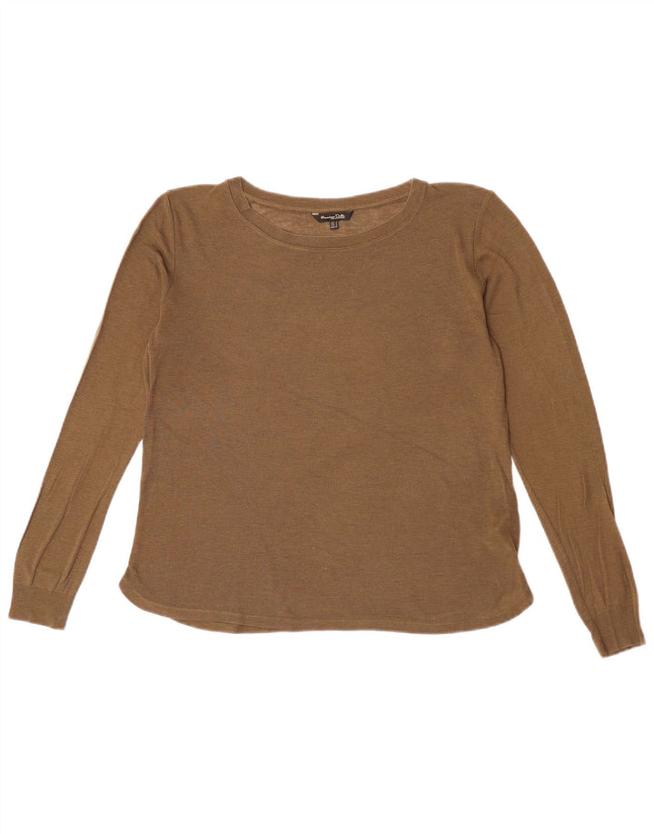 Suéter feminino Massimo Dutti com gola canoa Reino Unido 14 médio cáqui Lyocell