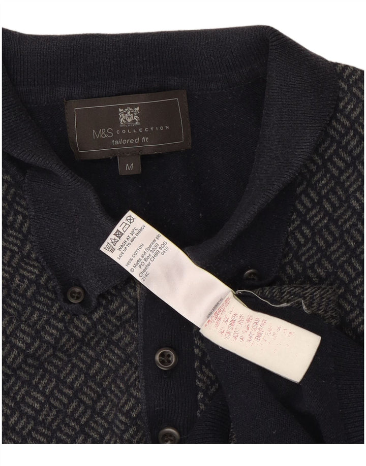 Suéter masculino Marks & Spencer com gola polo sob medida, azul marinho médio