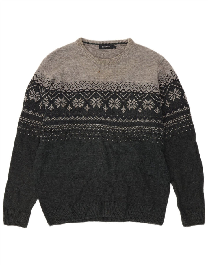 Suéter masculino JAMES PRINGLE com gola canoa cinza médio Fair Isle acrílico