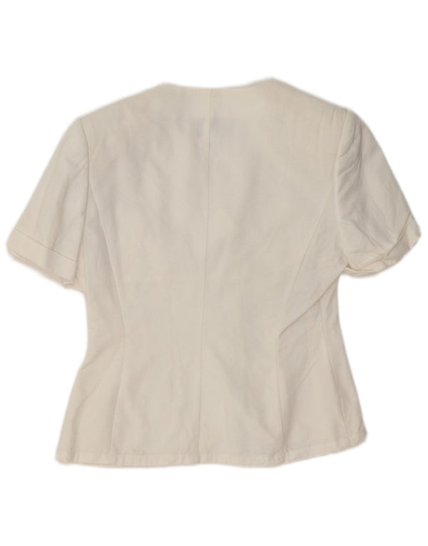 Blusa feminina vintage de manga curta UK 10 pequena Cupro branca
