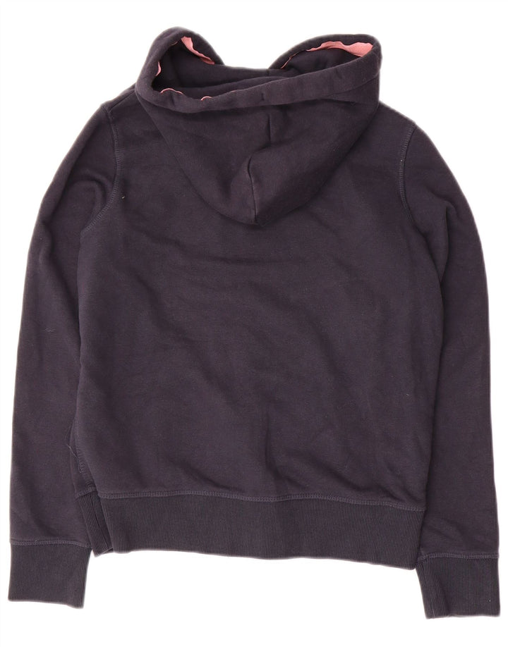 JACK WILLS Suéter feminino com capuz e zíper gráfico Reino Unido 8 pequeno algodão azul marinho