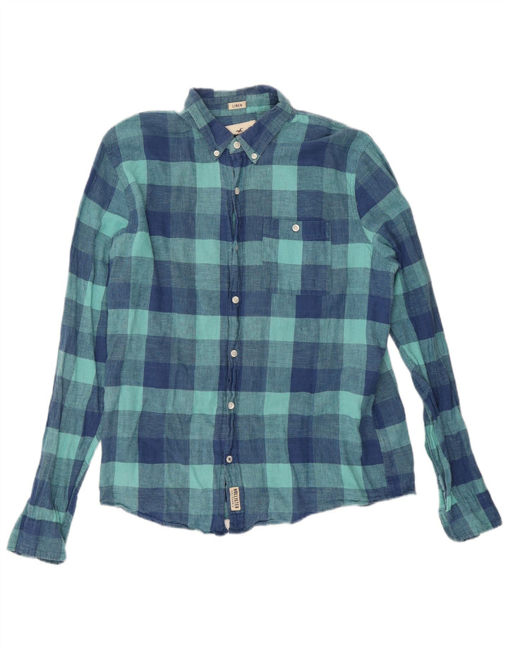 Camisa masculina Hollister XL azul xadrez linho