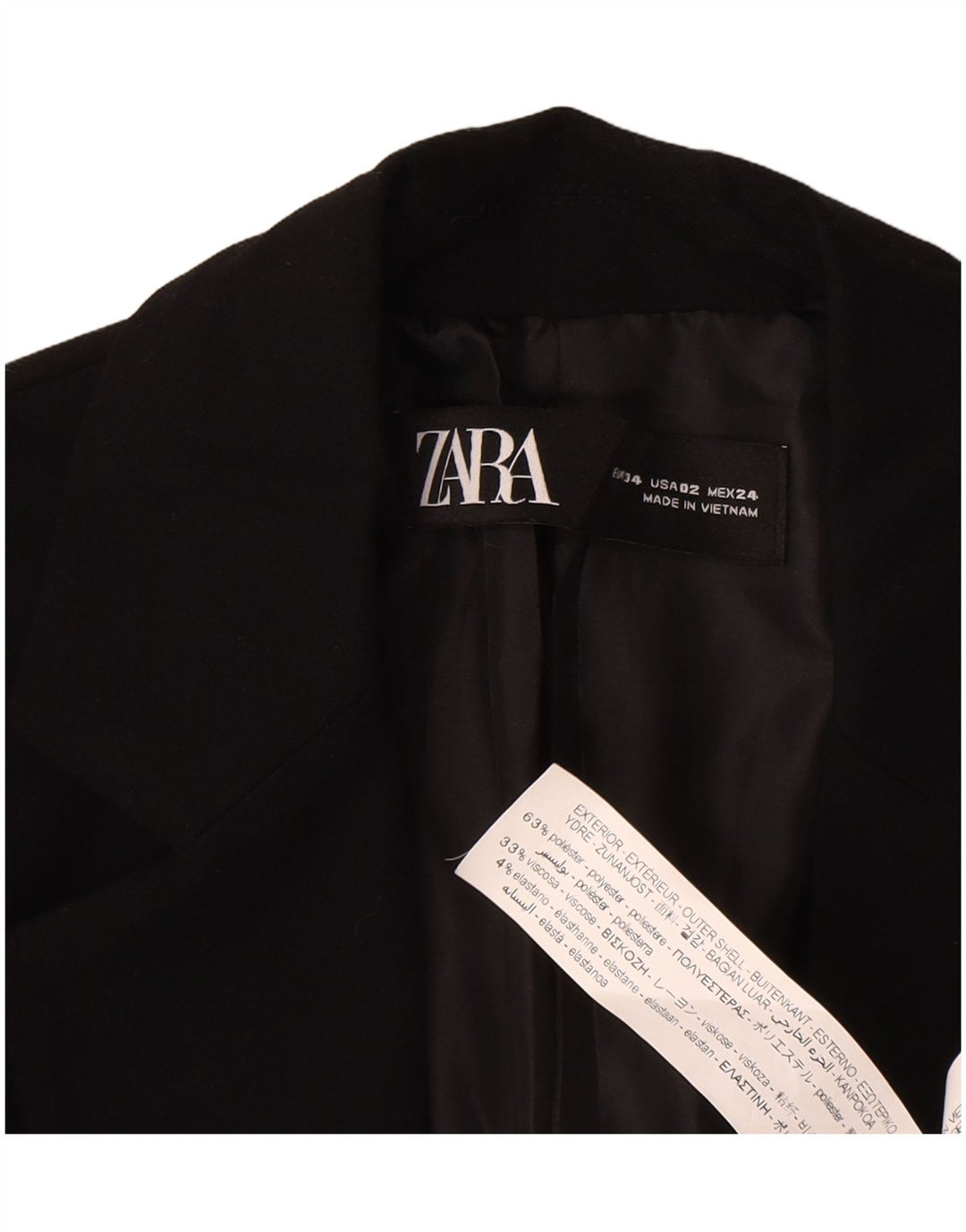 Jaqueta blazer feminina Zara com 1 botão EU 34 2XS poliéster preto