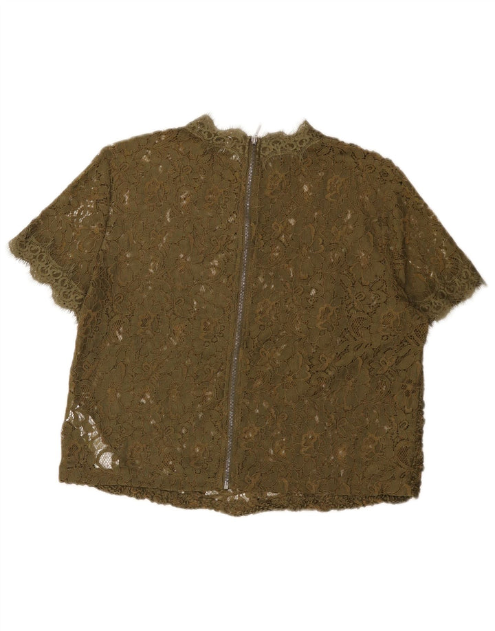 Blusa feminina Zara Trafaluc Crop Top Reino Unido 16 Grande Poliéster Cáqui