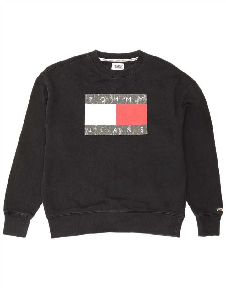 Tommy Hilfiger moletom gráfico masculino jumper pequeno preto colorblock