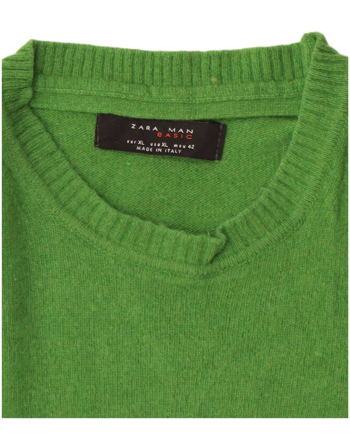 Zara Suéter masculino com gola redonda XL lã verde