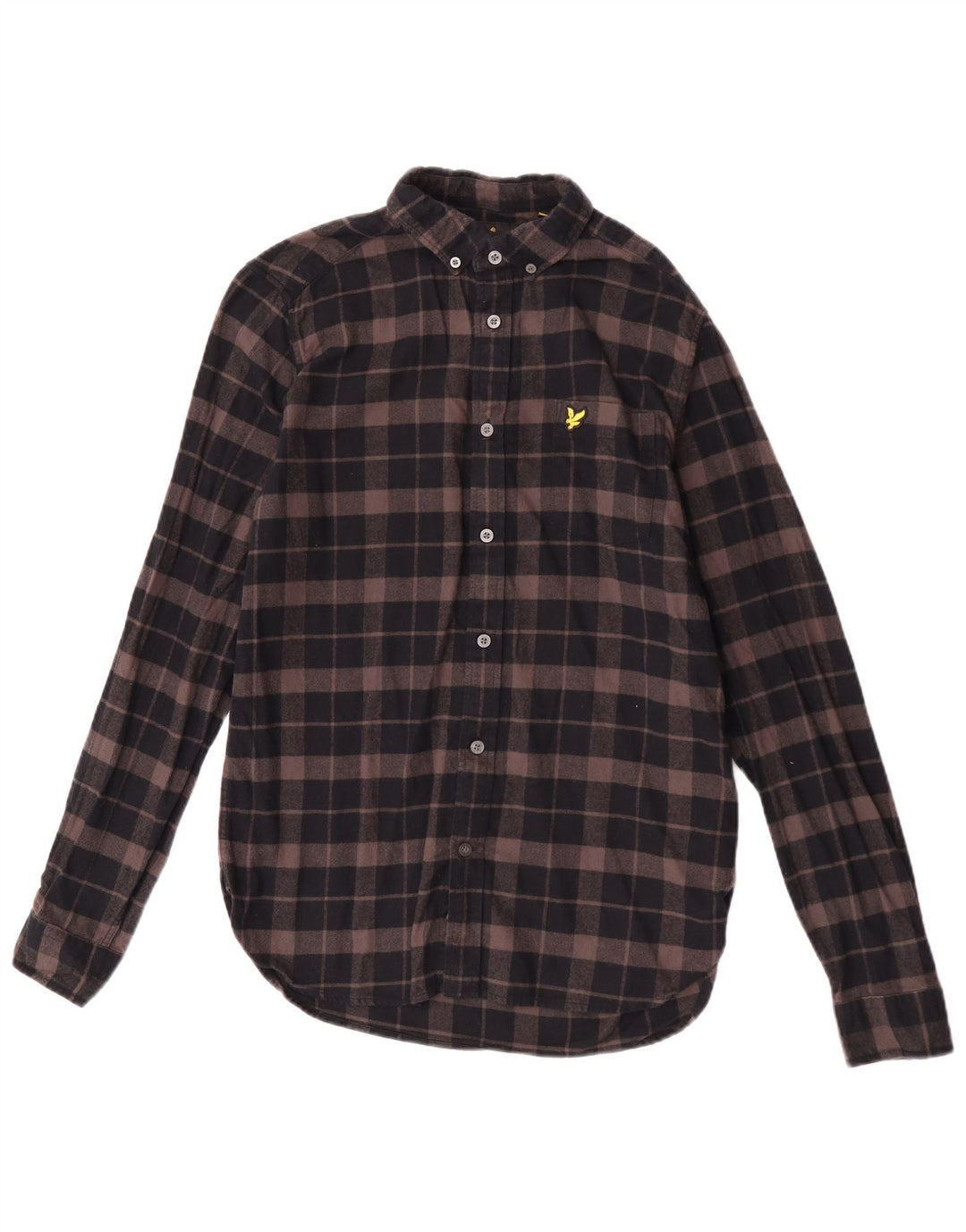 Camisa masculina de flanela Lyle & Scott pequena marrom xadrez algodão