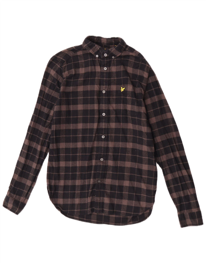Camisa masculina de flanela Lyle & Scott pequena marrom xadrez algodão