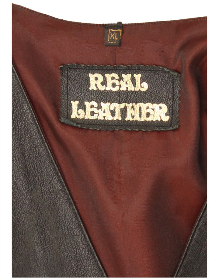 Colete de couro masculino vintage XL couro preto
