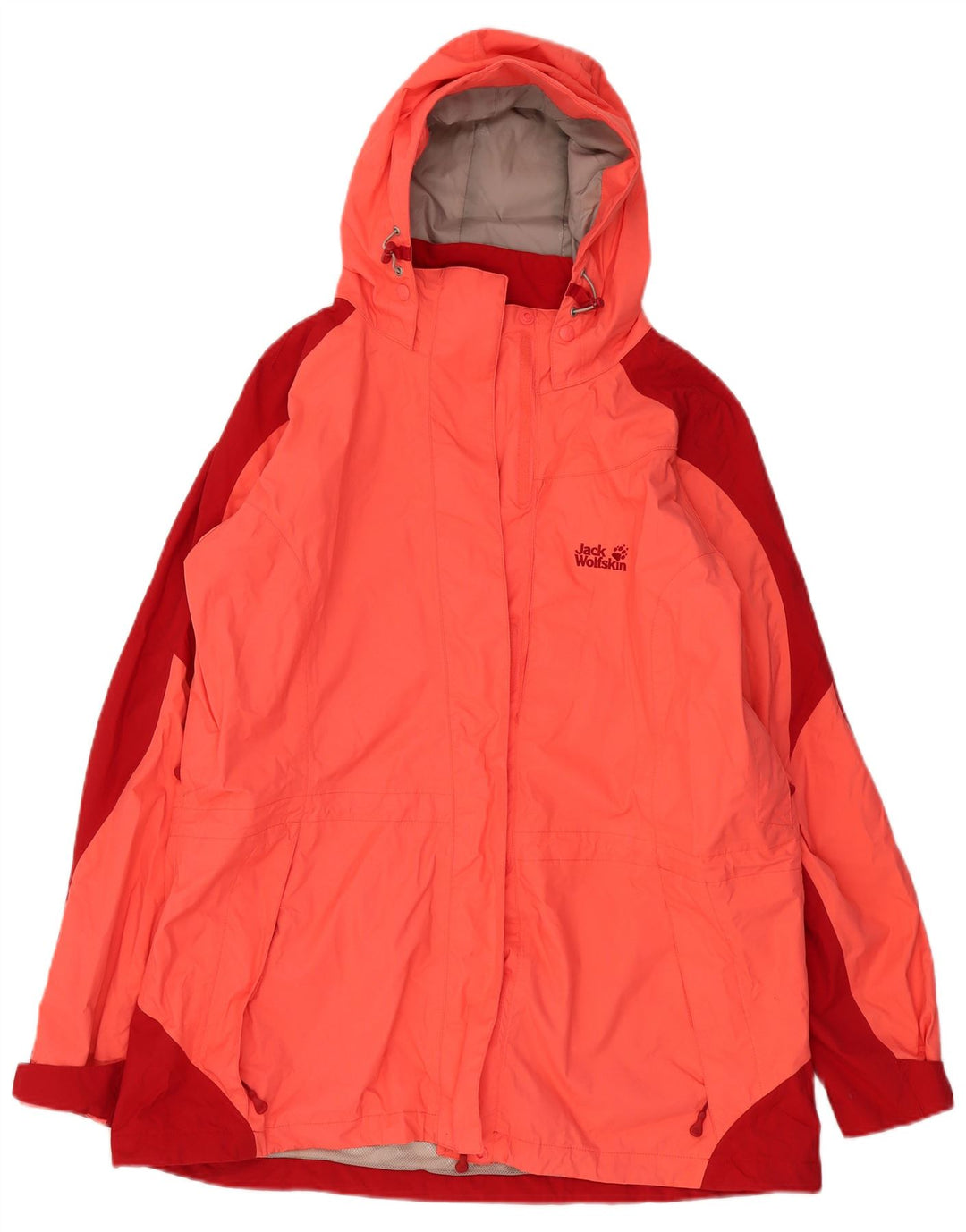 Jaqueta de chuva feminina com capuz JACK WOLFSKIN UK 22/24 2XL rosa colorblock
