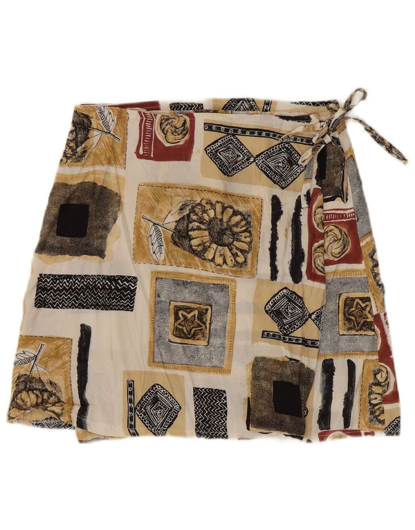 Mini saia envoltória feminina vintage W28 média multicolorida patchwork viscose