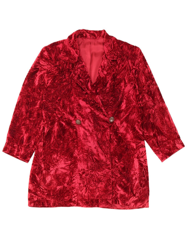 Jaqueta Blazer Feminina Vintage Longline Padrão Abstrato Reino Unido 14 Médio Vermelho