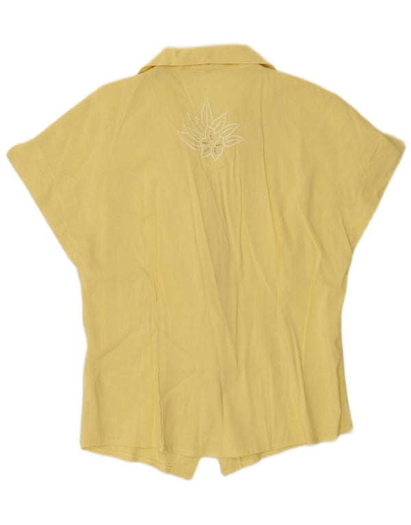 Blusa feminina vintage estampada de manga curta Reino Unido 12 médio amarelo floral