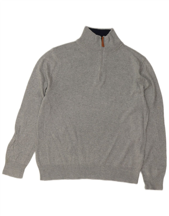 Suéter masculino J. CREW com zíper e gola grande de algodão cinza