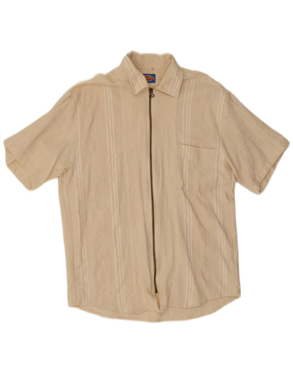 Camisa masculina vintage de manga curta XL listrada bege