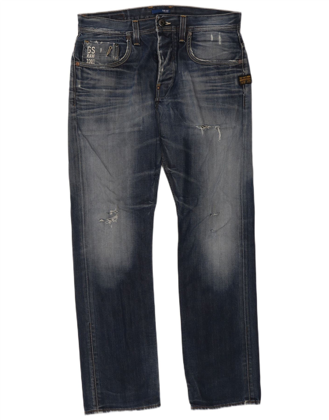 Calça jeans reta masculina G-Star desgastada W33 L32 algodão azul