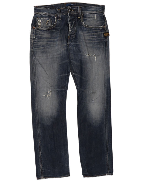 Calça jeans reta masculina G-Star desgastada W33 L32 algodão azul