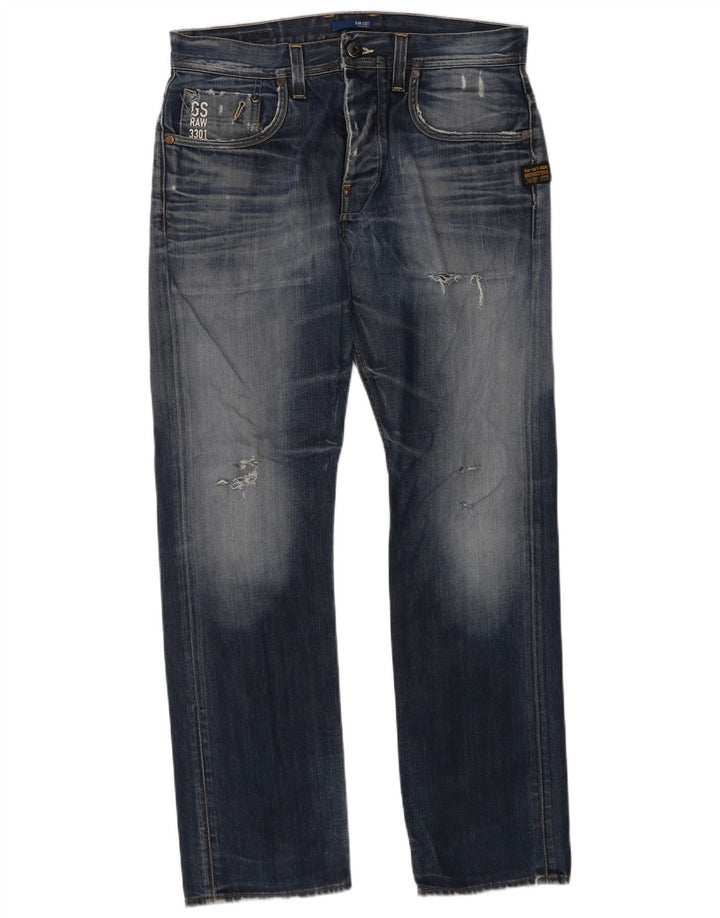 Calça jeans reta masculina G-Star desgastada W33 L32 algodão azul
