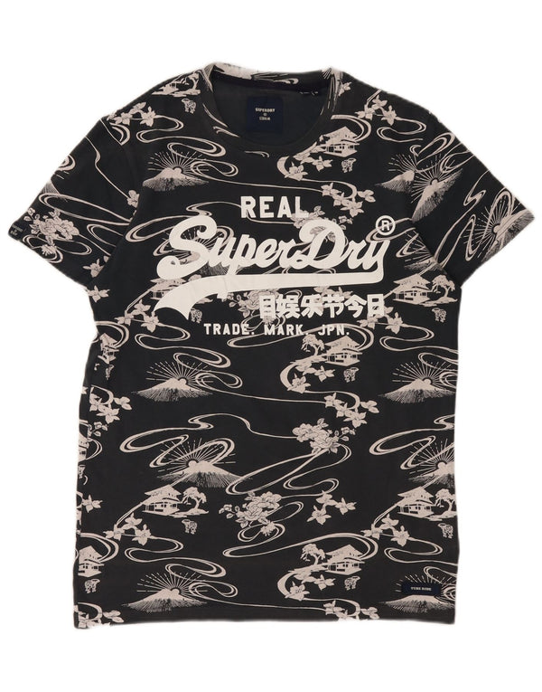 Camiseta gráfica masculina Superdry Top médio algodão floral preto