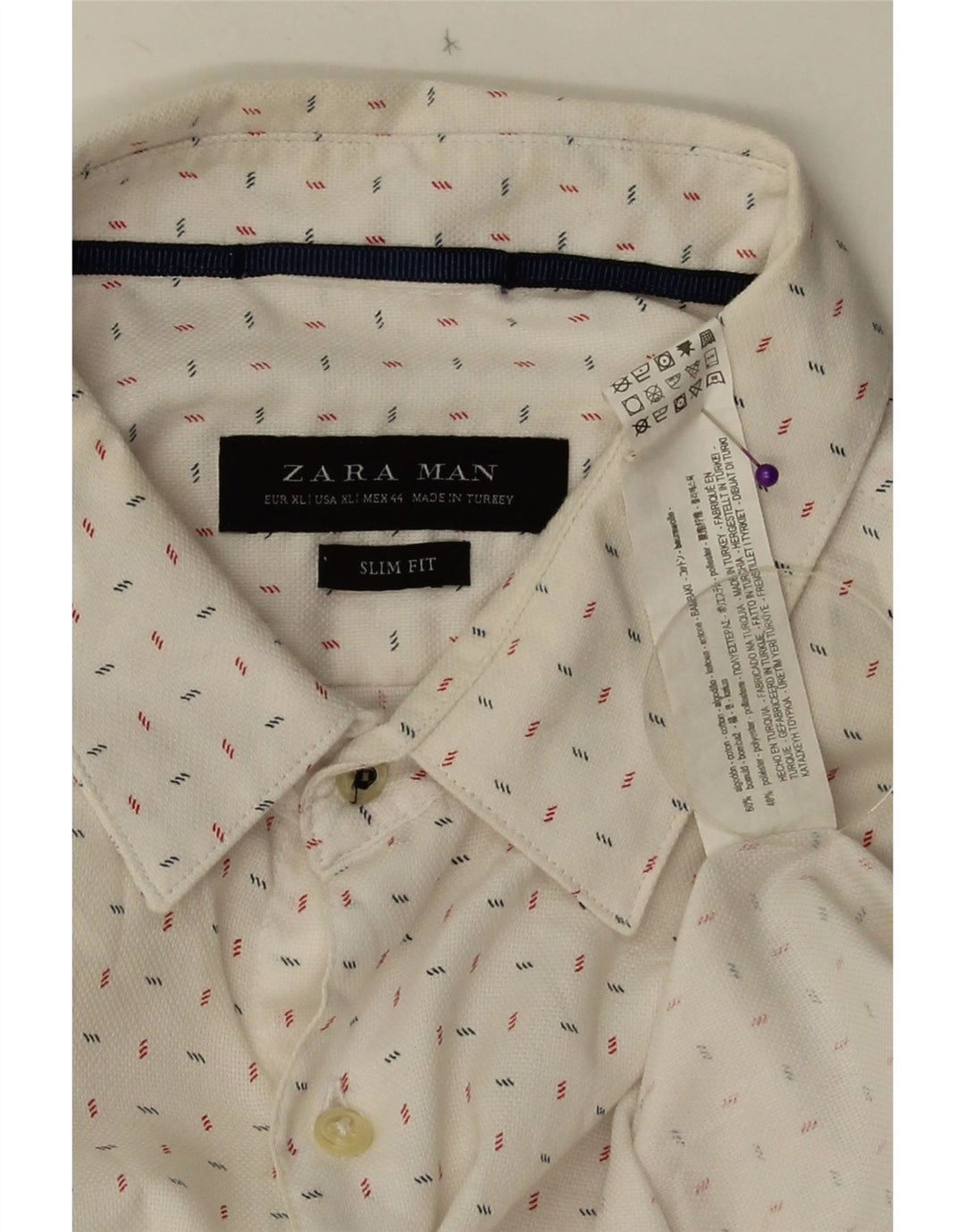 Camisa masculina ZARA Slim Fit XL algodão manchado branco
