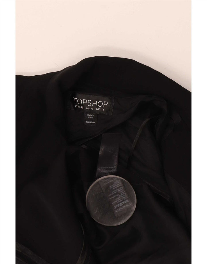 Jaqueta Blazer aberta feminina Topshop Reino Unido 14 grande poliéster preto