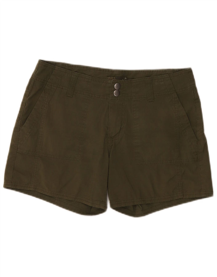 Shorts cargo feminino Prana EUA 8 médio W32 algodão cáqui