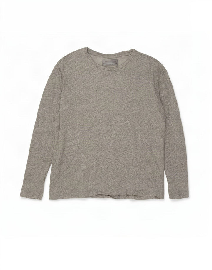 Zara Top masculino manga comprida algodão manchado cinza médio