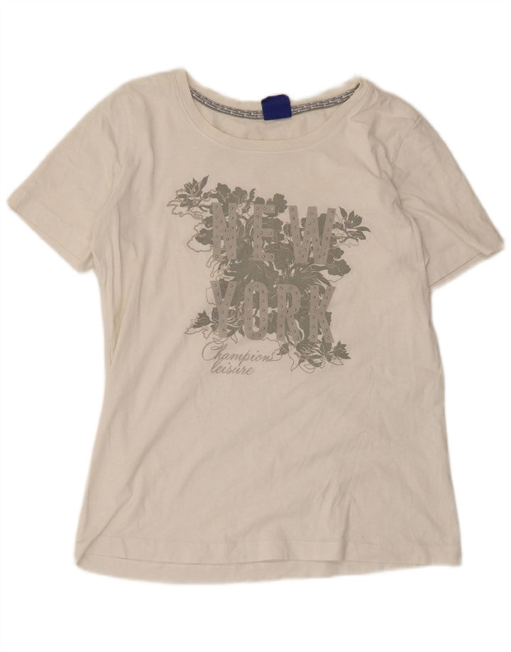 Camiseta feminina estampada Champion UK 14 médio branco