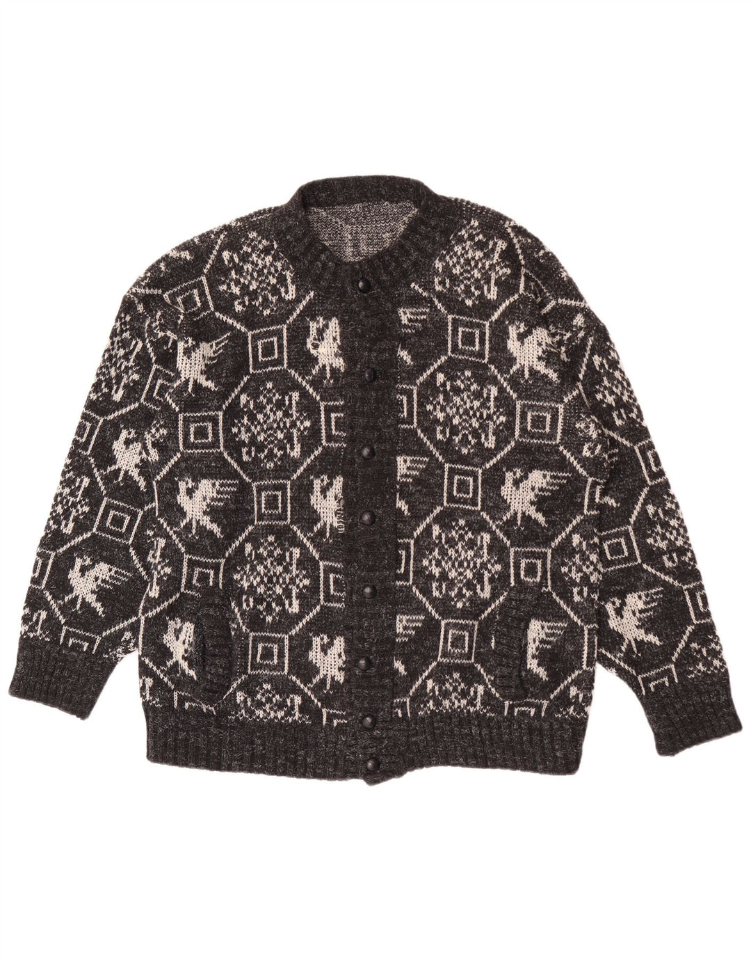 Suéter Cardigan Masculino Vintage XL Cinza Geométrico