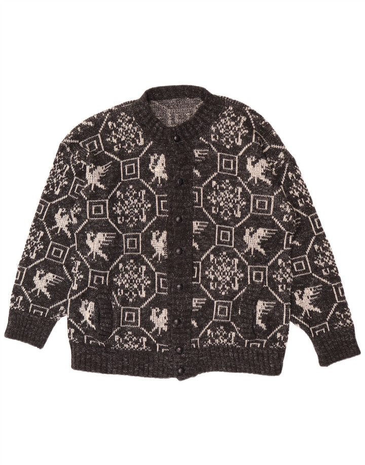 Suéter Cardigan Masculino Vintage XL Cinza Geométrico