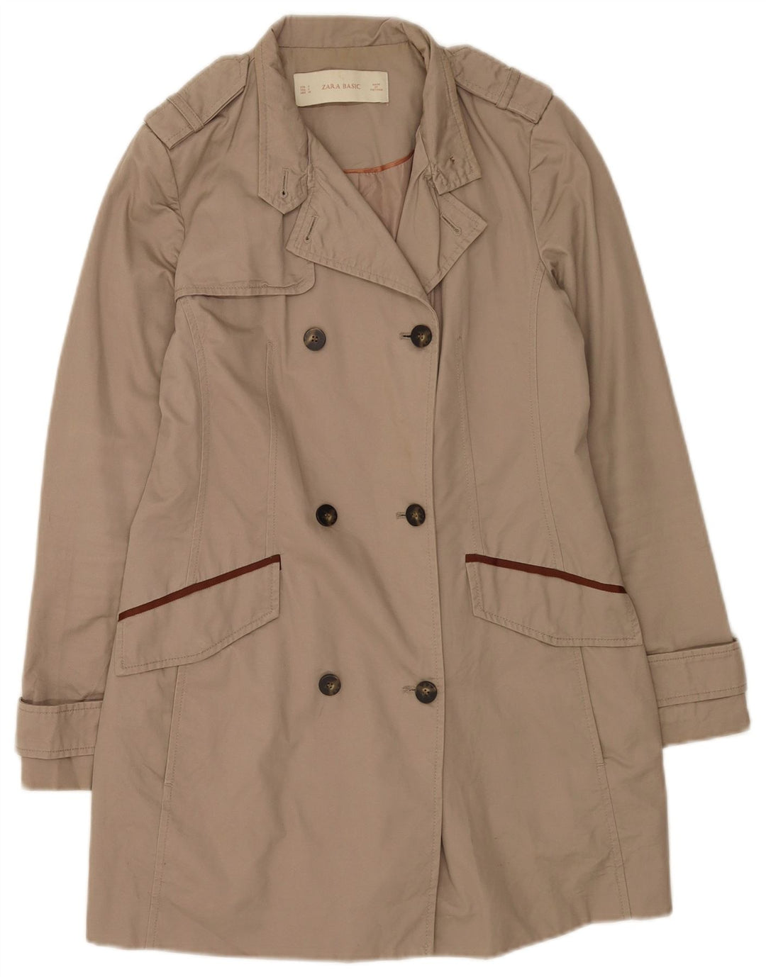 Zara Womens Trench Coat UK 10 Pequeno Algodão Bege