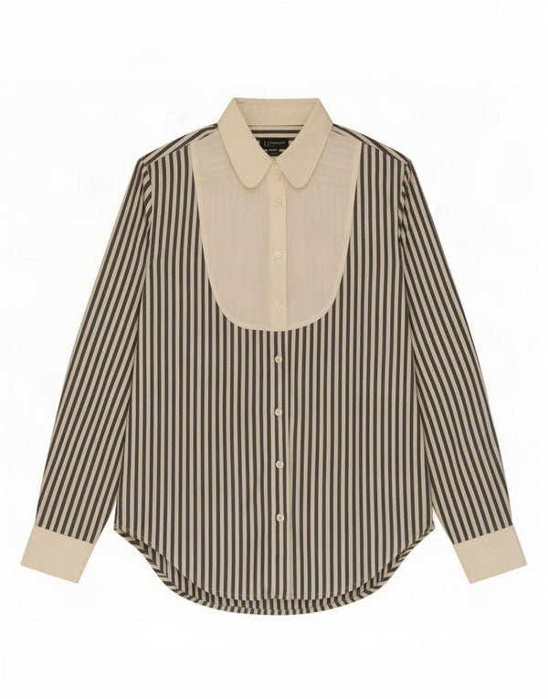 Camisa feminina Armani Jeans UK 10 algodão listrado branco pequeno