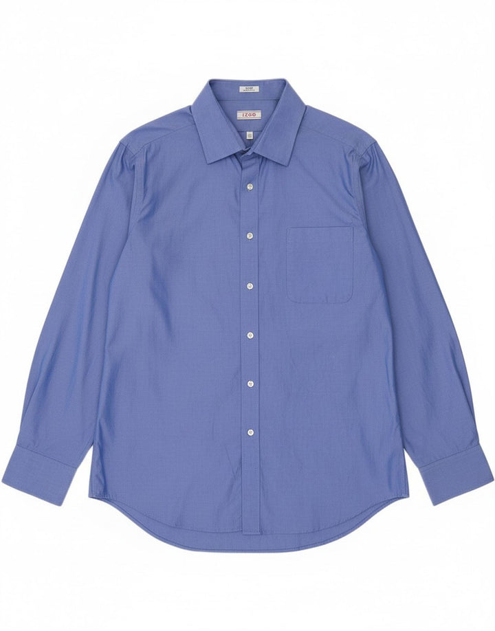 Camisa masculina Izod Easy Care tamanho 16 1/2 grande algodão azul