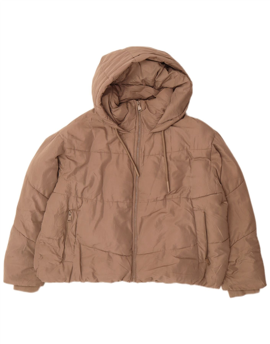 Jaqueta acolchoada com capuz e capuz feminino Zara UK 20 2XL poliéster bege