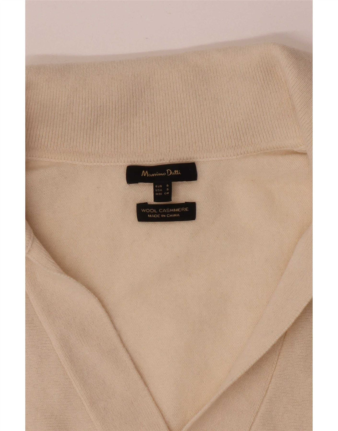 Suéter feminino Massimo Dutti com gola polo, tamanho 10, branco off white