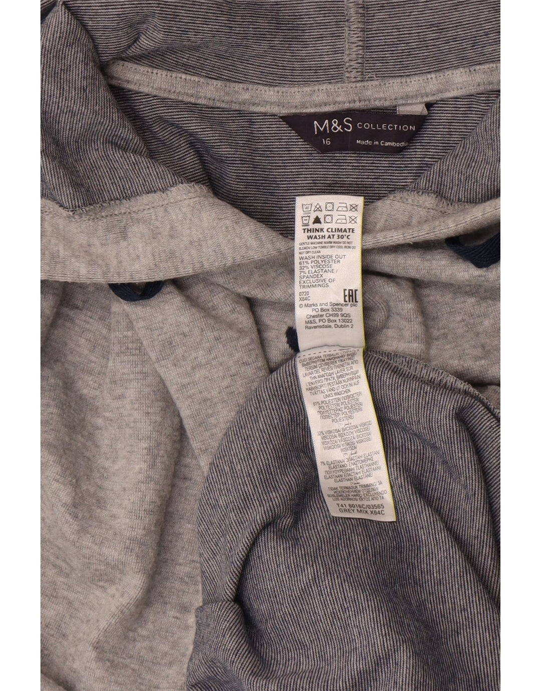 Suéter feminino Marks & Spencer com capuz grande e gráfico Reino Unido 16 grande cinza