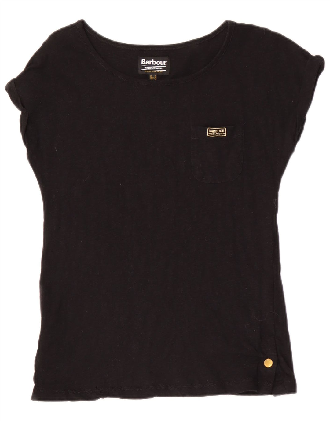 Camiseta feminina Barbour UK 8 pequena algodão preto