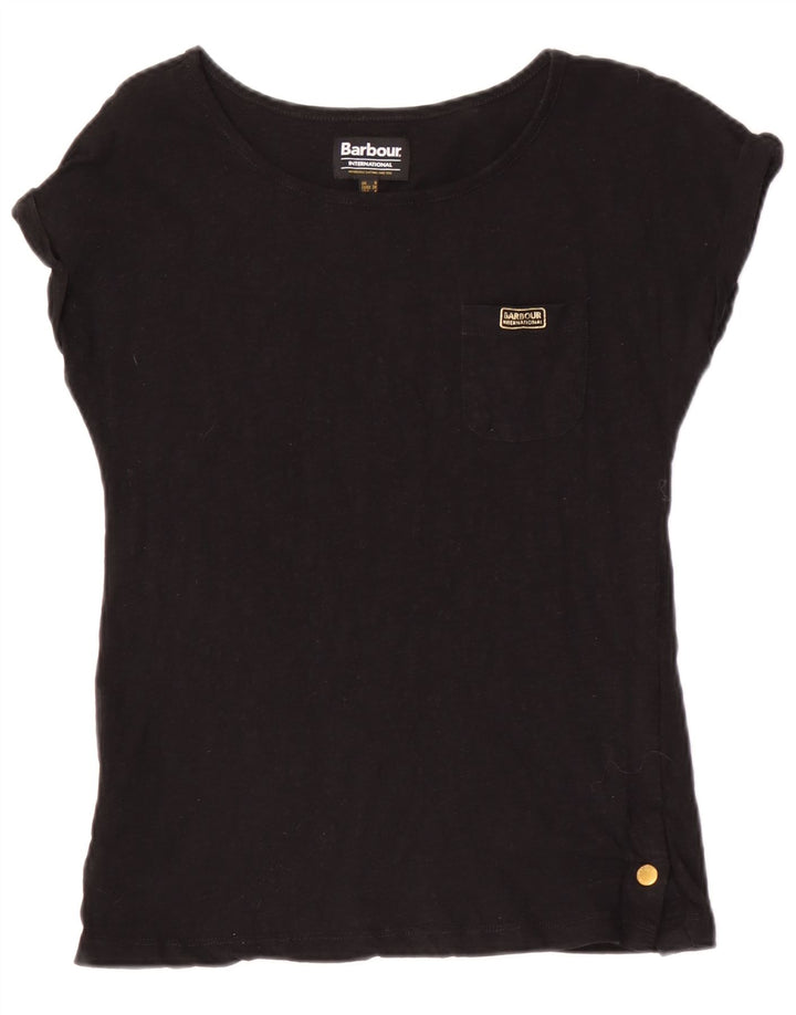 Camiseta feminina Barbour UK 8 pequena algodão preto