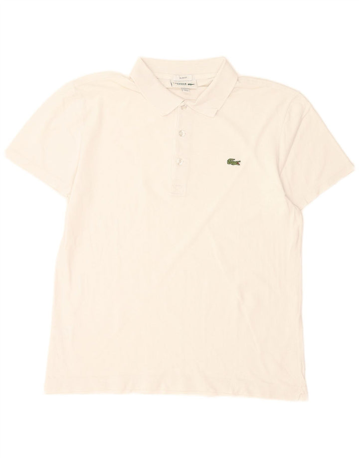 Camisa polo masculina Lacoste Slim Fit tamanho 4 médio algodão branco