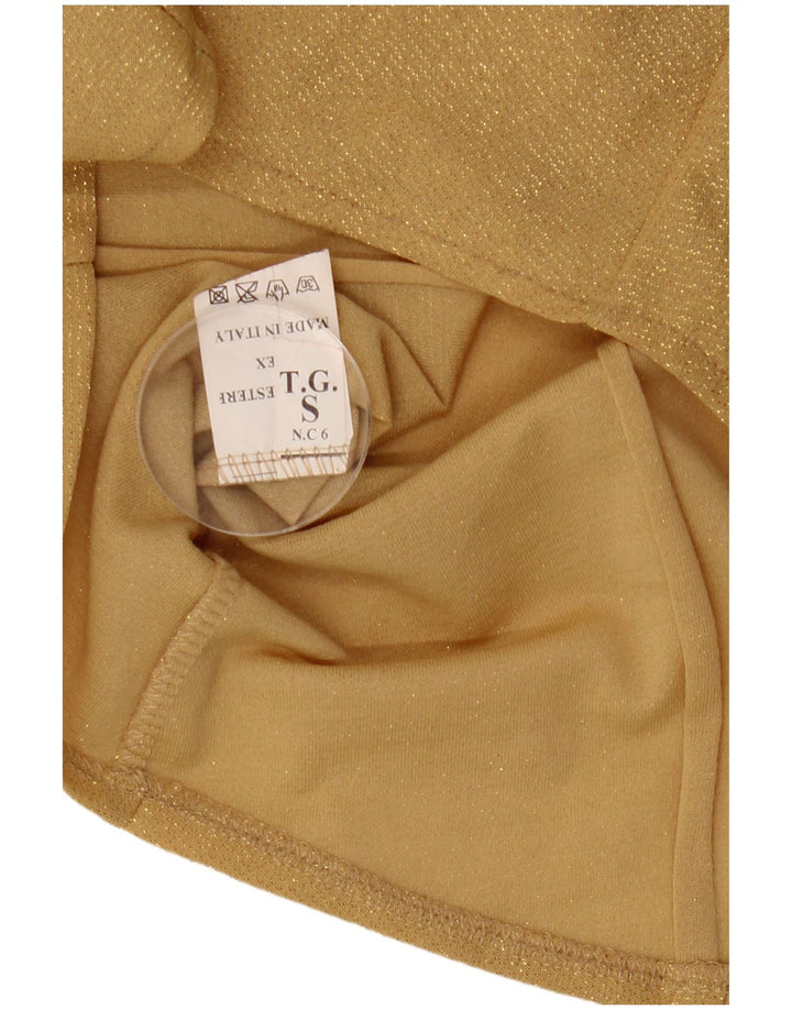 Camisa feminina vintage UK 10 pequena dourada poliéster