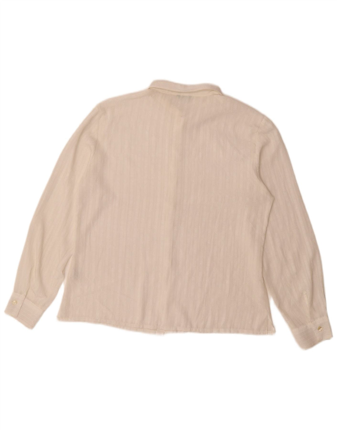 Blusa camisa feminina Benetton Reino Unido 16 grande poliéster listrado branco
