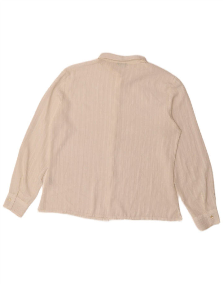 Blusa camisa feminina Benetton Reino Unido 16 grande poliéster listrado branco