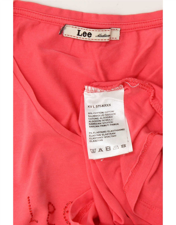 Camiseta feminina Lee com estampa gráfica UK 12 algodão rosa médio