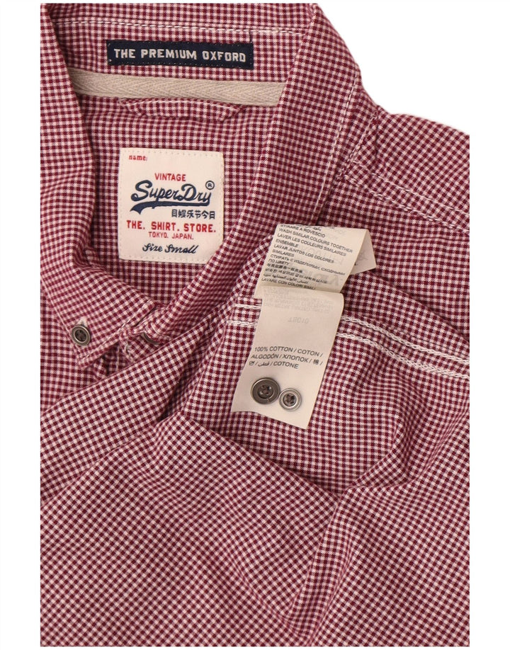Camisa masculina Superdry de manga curta pequena Borgonha algodão guingão