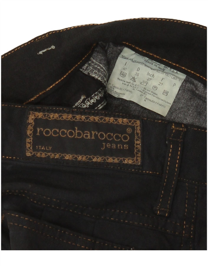 Jeans cônicos femininos ROCCOBAROCCO W27 L33 algodão preto